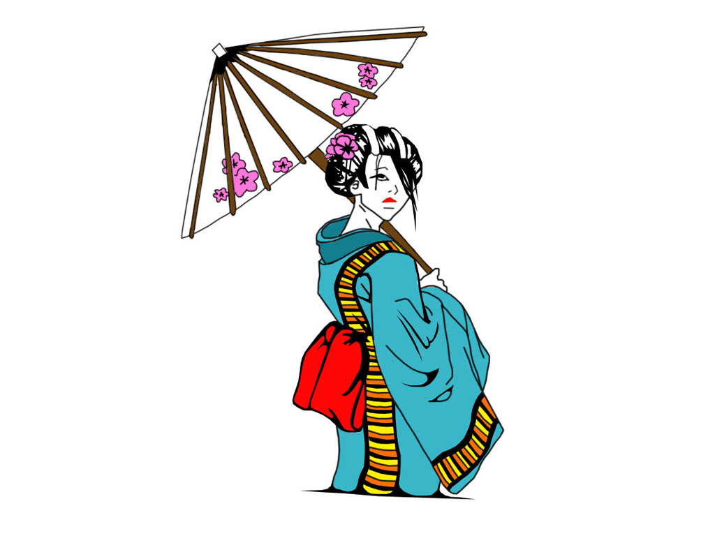 Japanese Geisha Sunshape Tattoo Wallpaper - Japanese Geisha Cartoon Drawing , HD Wallpaper & Backgrounds