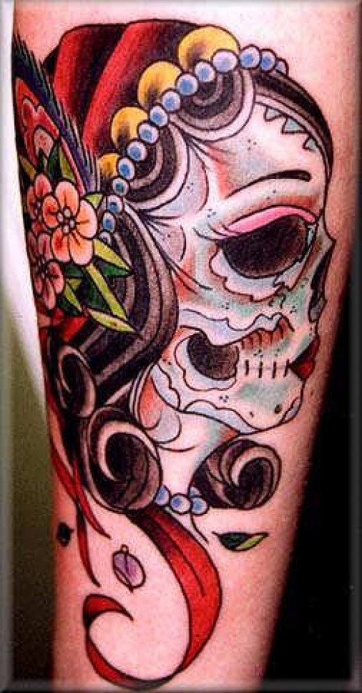 Wowwwww Tis Like A Female Cabin Girl Skull Tattoo, - Girly Skull Tattoos , HD Wallpaper & Backgrounds