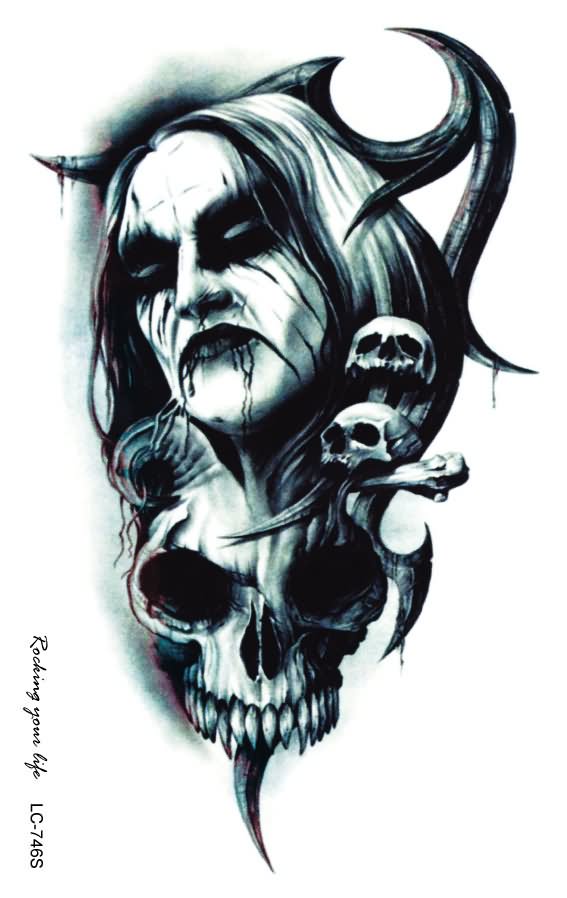 Black Ink Vampire With Skull Tattoo Design - Hình Xăm Ma Cà Rồng , HD Wallpaper & Backgrounds