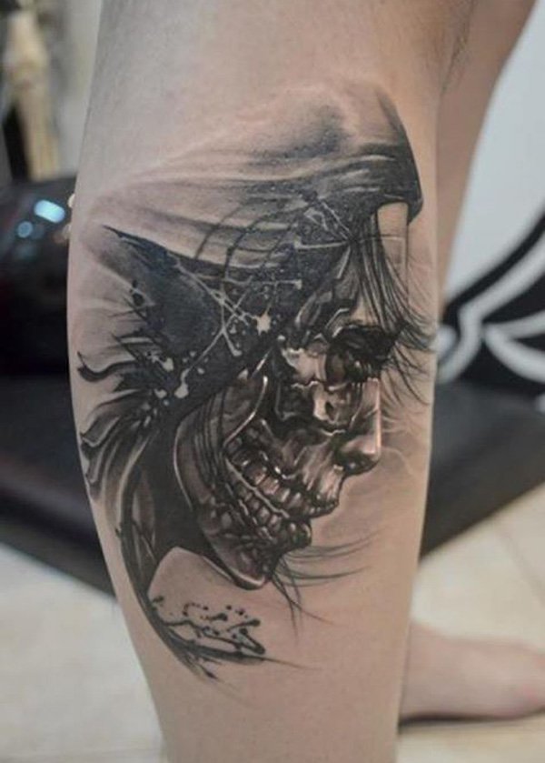Skull Tattoo - Skull Tattoo For Leg , HD Wallpaper & Backgrounds
