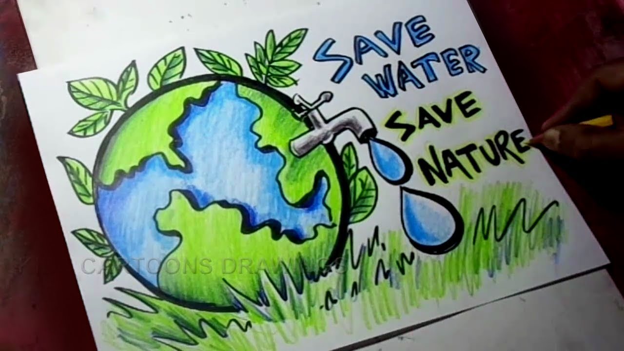 How To Draw Save Trees / Save Water / Save Nature Poster - Save Water Poster Drawing , HD Wallpaper & Backgrounds