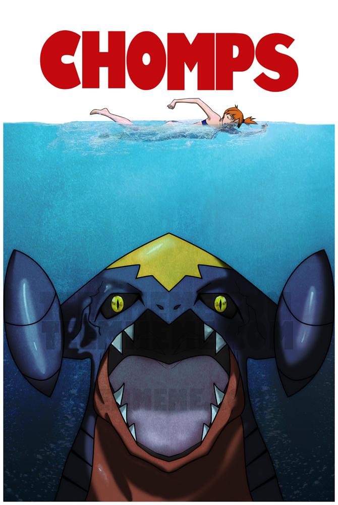 Oc Artdrew A Jawsome Garchomp Stalking Misty Poster/shirt - Garchomp Jaws , HD Wallpaper & Backgrounds