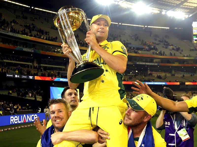 Australia's Captain Michael Clarke Is Carried On The - Icc Cricket World Cup , HD Wallpaper & Backgrounds