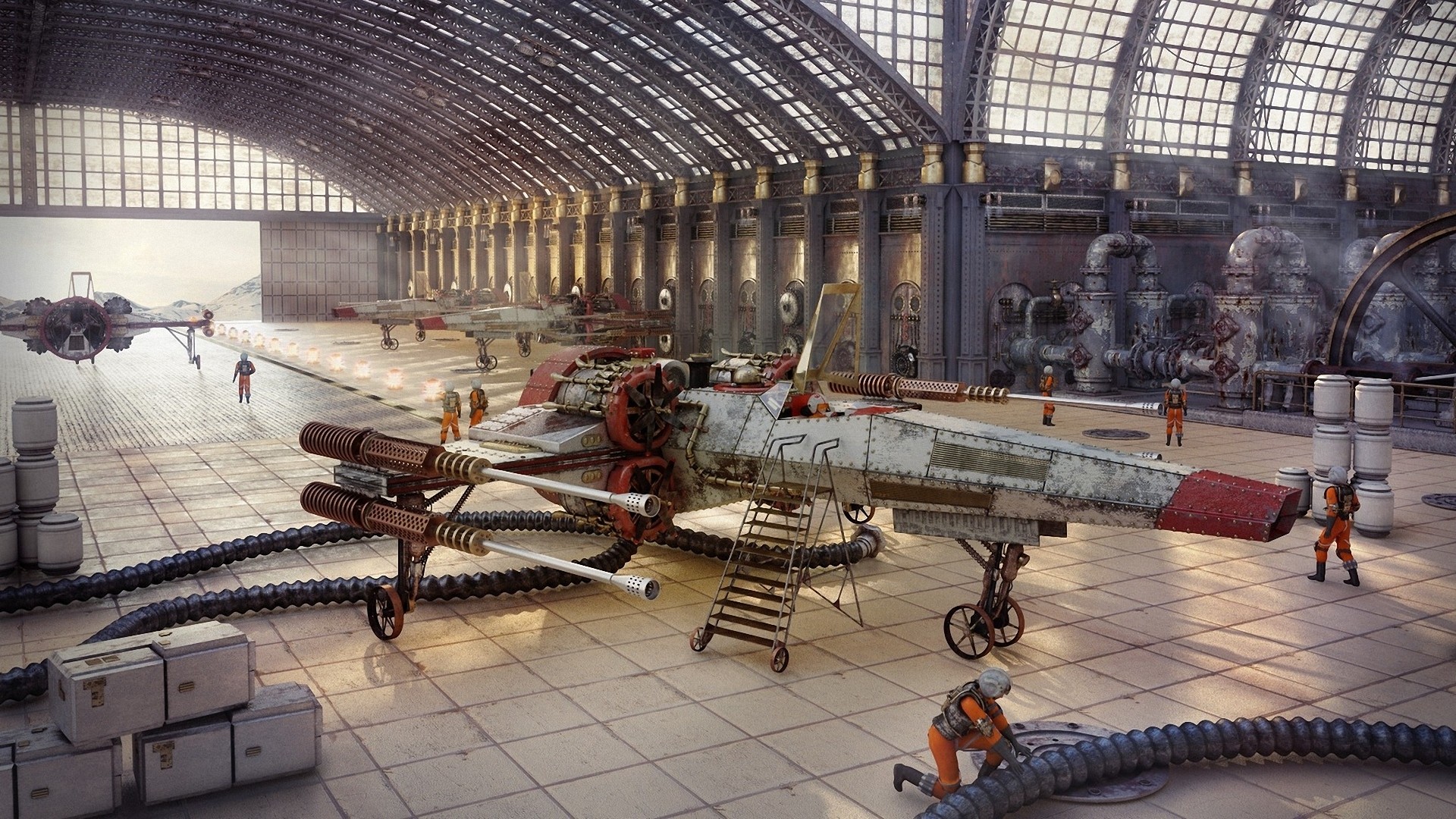 #x-wing, #star Wars, #hangar, #engineer, # - Star Wars X Wing Hanger , HD Wallpaper & Backgrounds