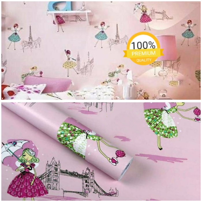 Wallpaper Dinding Murah Kamar Anak Kartun Paris Pink - Stiker Dinding Untuk Kamar Anak Perempuan , HD Wallpaper & Backgrounds