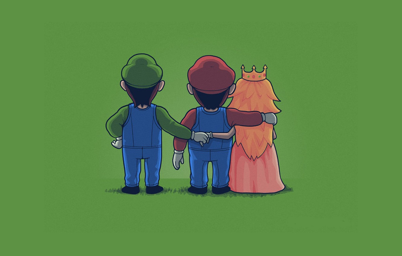 Photo Wallpaper Green, Mario, Luigi, Princess Peach, - Mario Luigi Y Peach , HD Wallpaper & Backgrounds