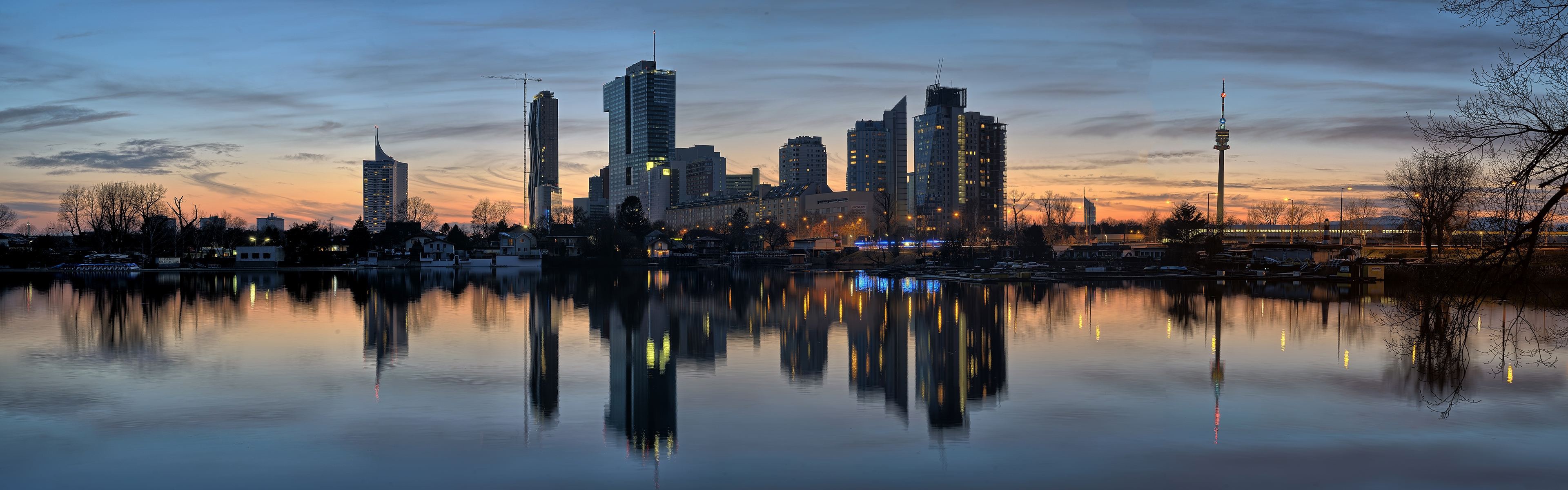 #city, #reflection, #austria, #dual Monitors, #multiple - City 3840 X 1080 , HD Wallpaper & Backgrounds