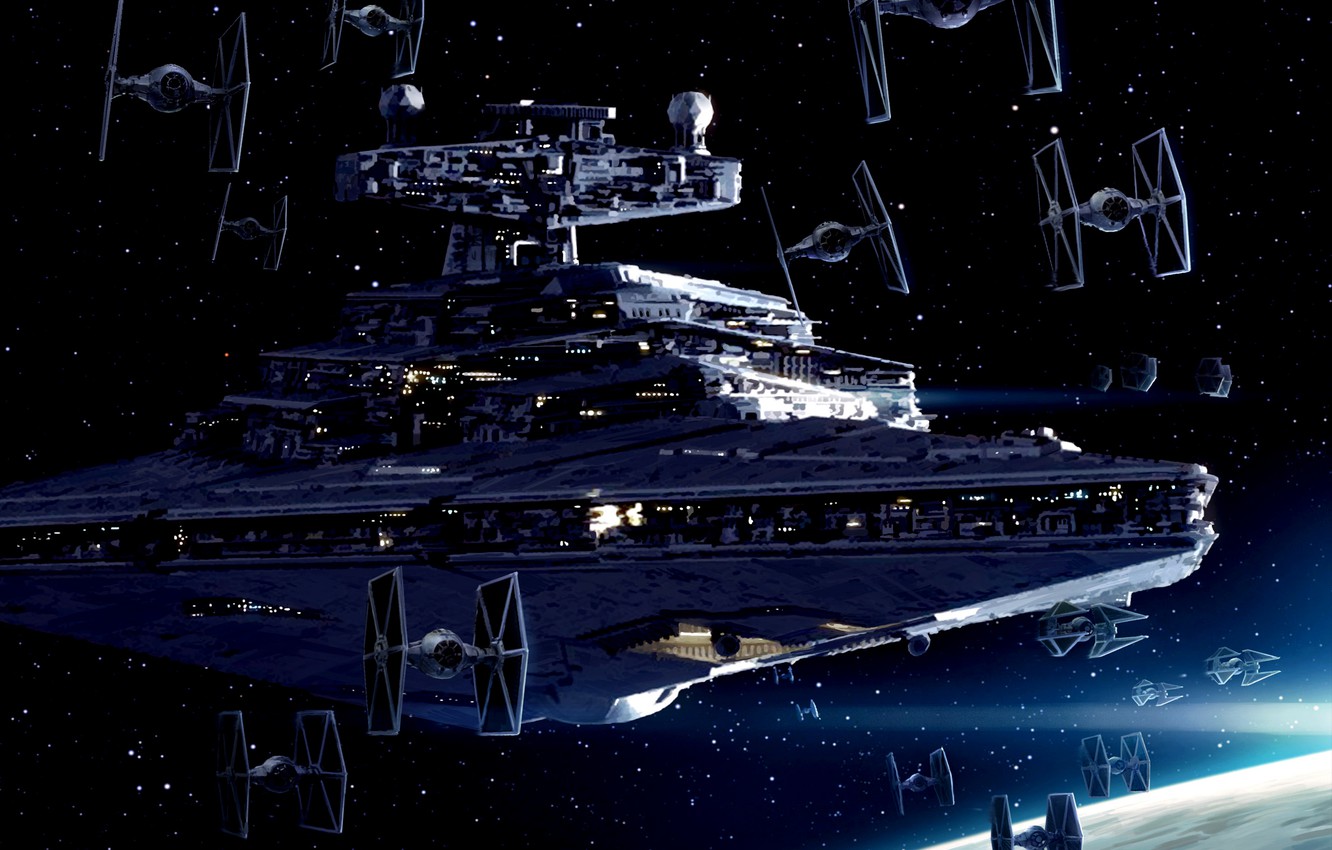 Photo Wallpaper Star Wars, Art, Star Destroyer, Tie - Star Destroyer And Tie Fighters , HD Wallpaper & Backgrounds