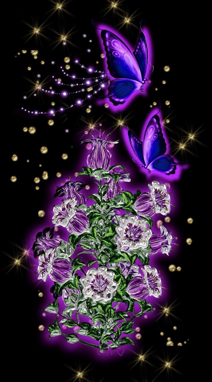 Butterfly Flowers, Purple Flowers, Butterflies, Butterfly - Illustration , HD Wallpaper & Backgrounds