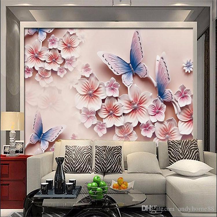 Papel De Parede 3d Photo Wallpaper For Walls 3 D Relief - Butterfly 3d Wallpapers Flowers , HD Wallpaper & Backgrounds