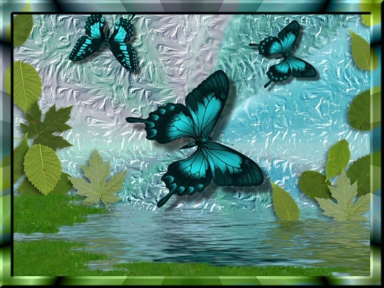 Butterflies Summer Late Green Leaf Jade 3d Butterfly - Floral Design , HD Wallpaper & Backgrounds