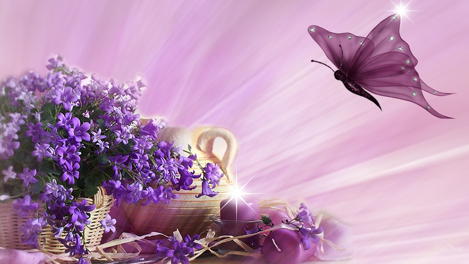 Candles And Flowers And Butterflies , HD Wallpaper & Backgrounds