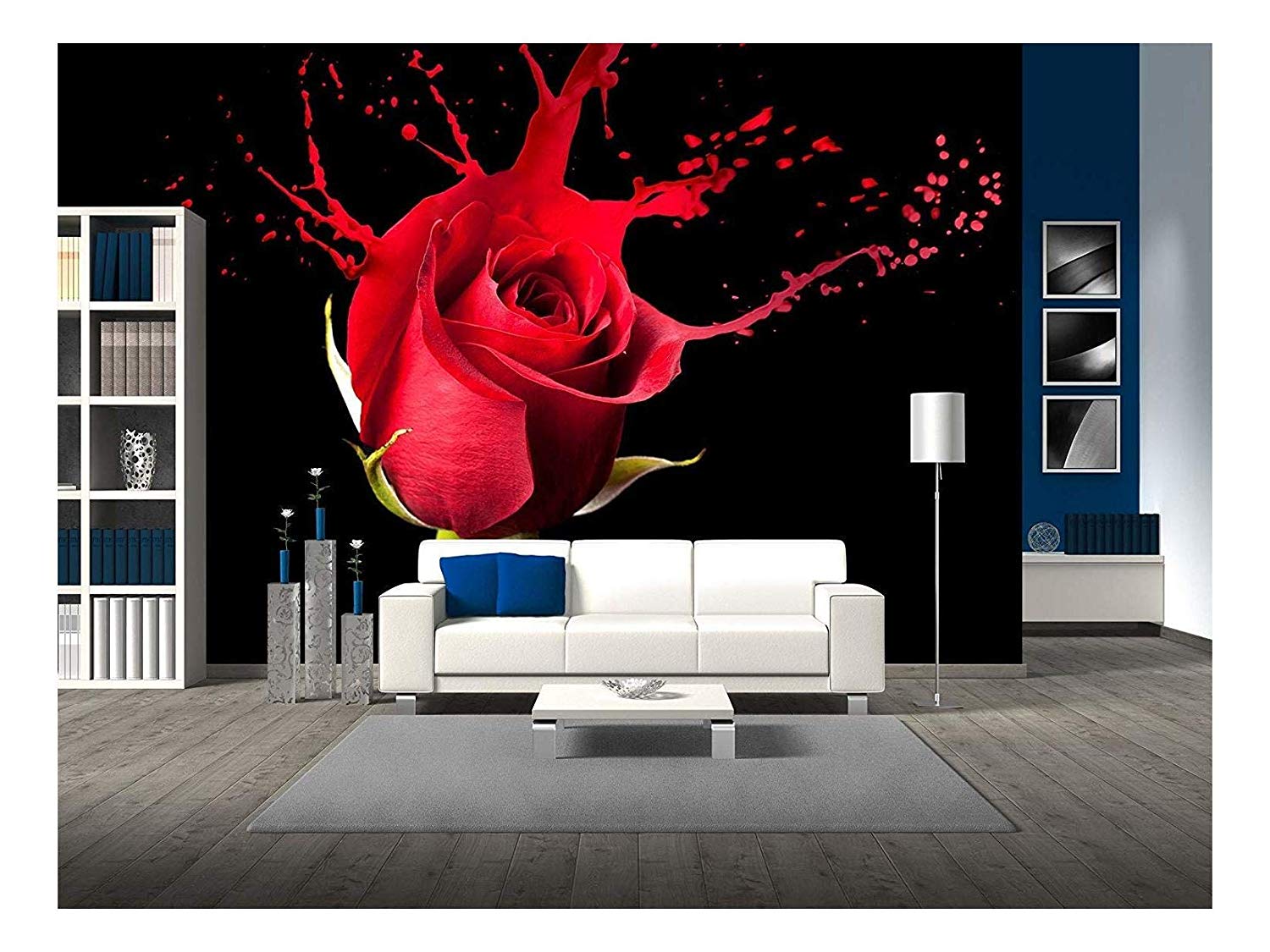 Amazon - Com - Wall26 - Red Rose With Red Splashes - Self Adhesive Wallpaper Designs Amazon , HD Wallpaper & Backgrounds