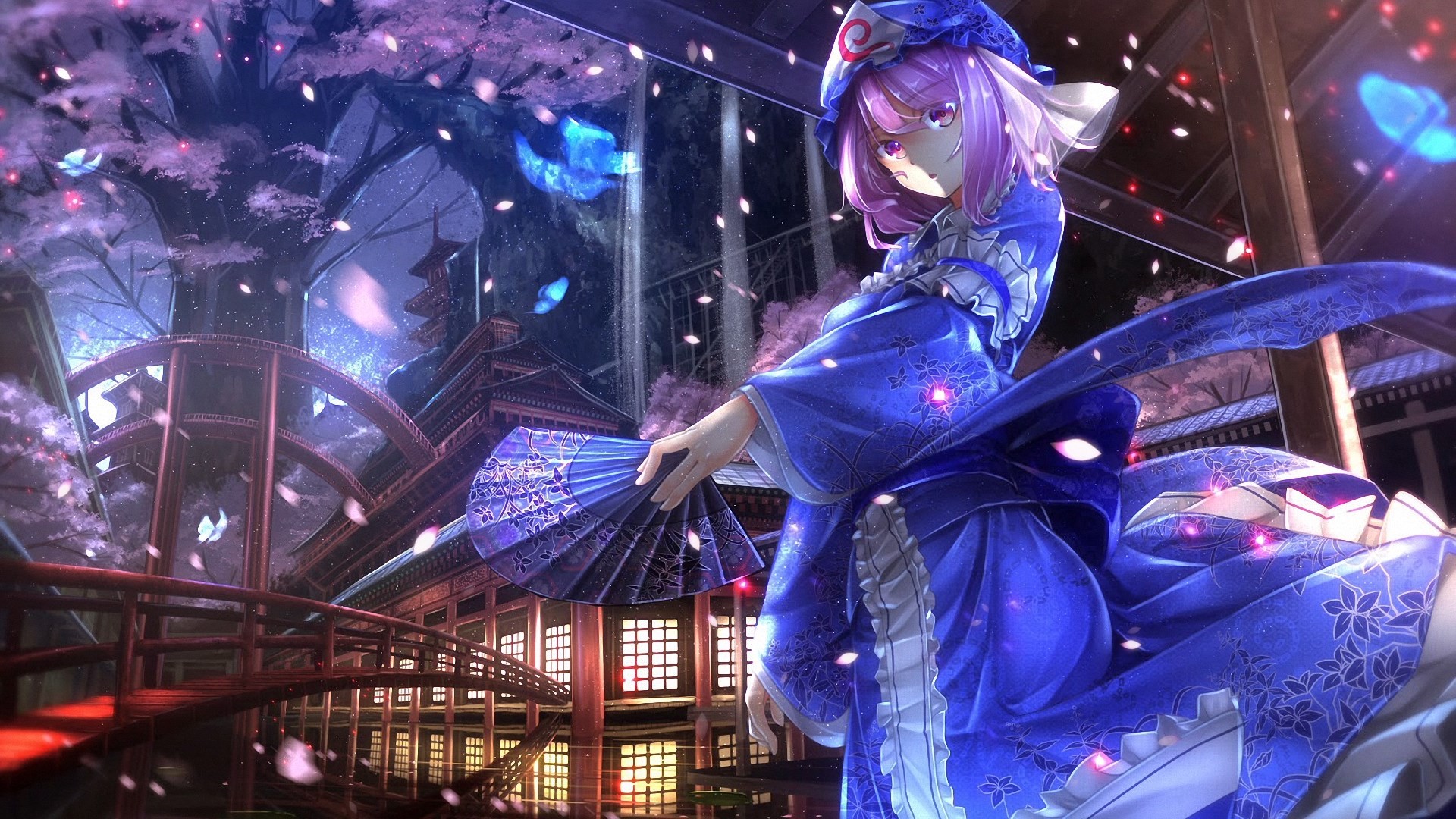Anime Girls Cherry Blossom Wallpaper And Background - Yuyuko Touhou , HD Wallpaper & Backgrounds