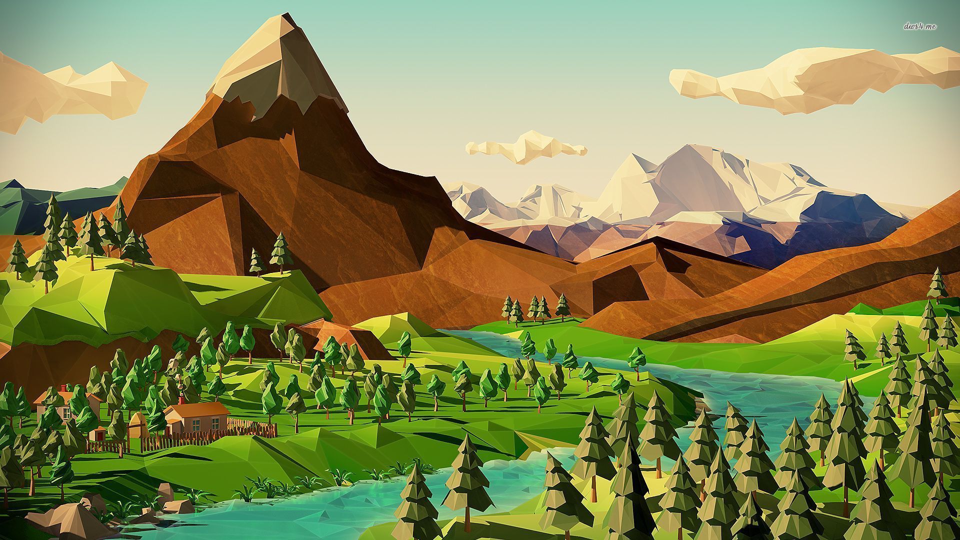 Polygon Mountain Scenery Wallpaper - Low Poly Landscape Background , HD Wallpaper & Backgrounds