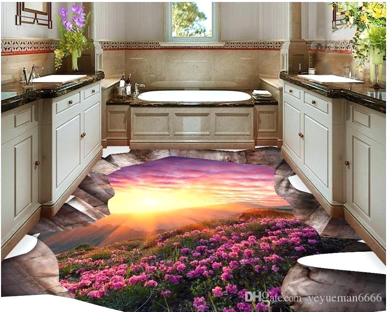 Custom Flooring Flowers Scenery Wallpaper Floor Painting - Papier Peint 3d Toilet , HD Wallpaper & Backgrounds