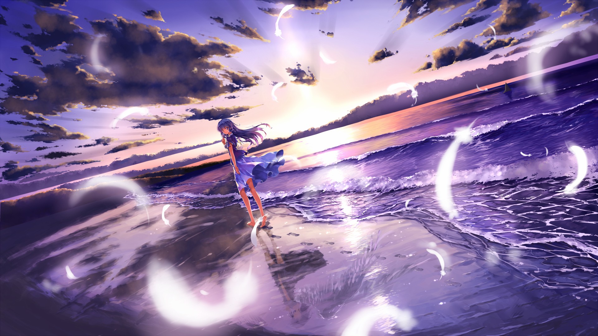 Summer Anime Wallpaper - Anime Girl At The Ocean , HD Wallpaper & Backgrounds