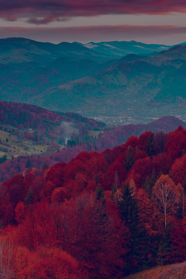 Fall Mountain Fun Red Tree Nature Dark Beautiful Iphone - Dark Red Mountain , HD Wallpaper & Backgrounds