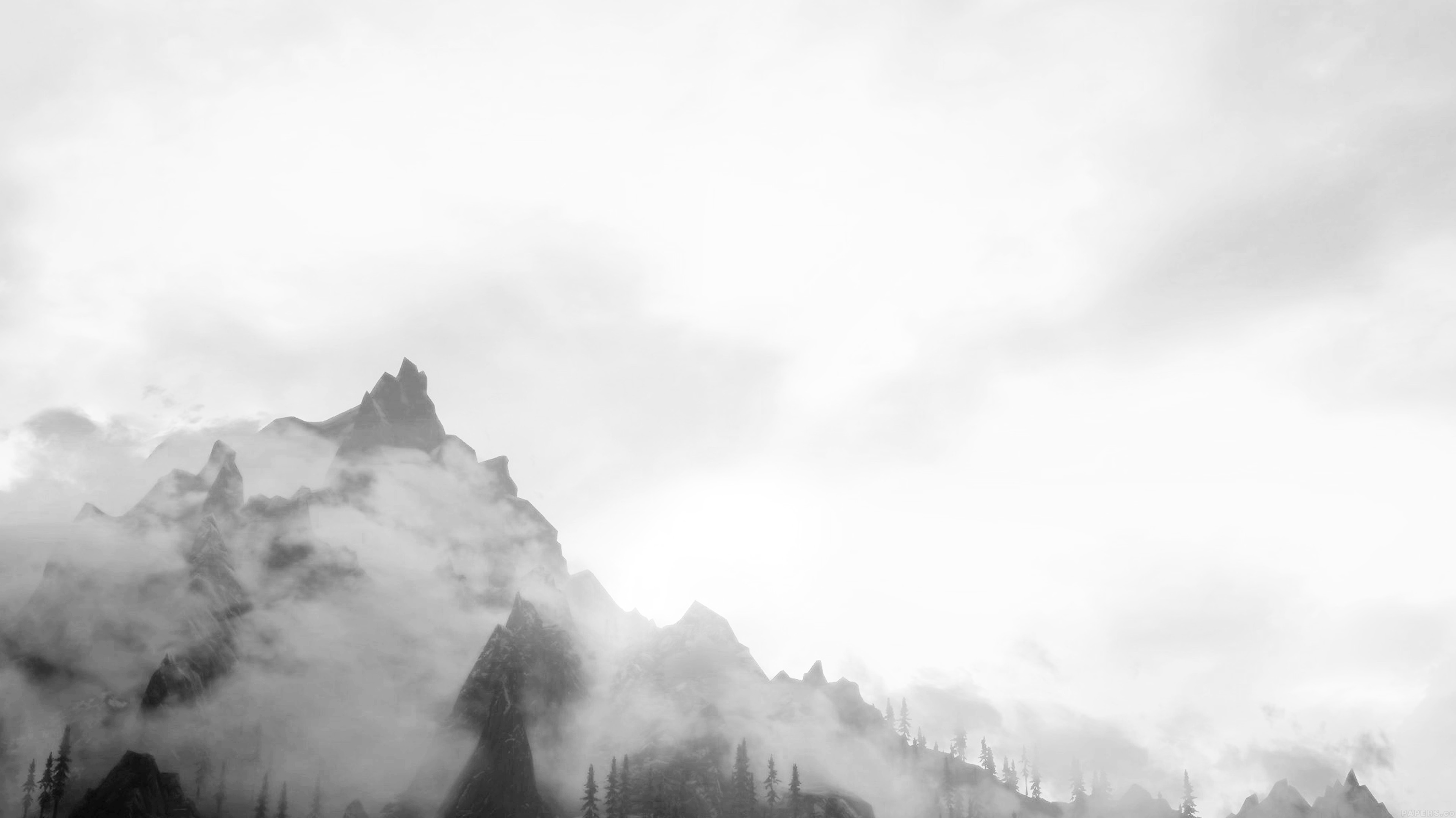 3840 X - Black And White Mountain Foggy , HD Wallpaper & Backgrounds