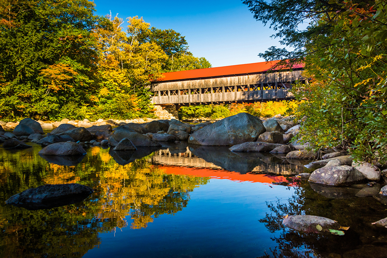 1280 X - Fall Foliage Covered Bridges New England States , HD Wallpaper & Backgrounds