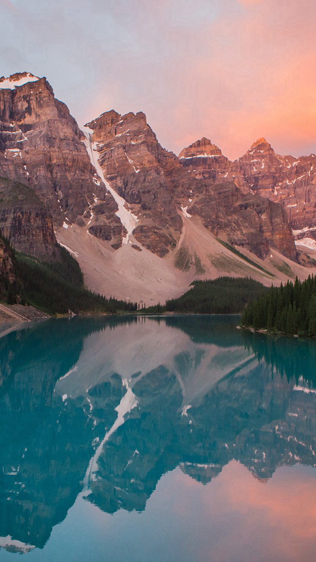 Lake Mountain Pink Sunset Nature Iphone 8 Wallpaper - Moraine Lake , HD Wallpaper & Backgrounds