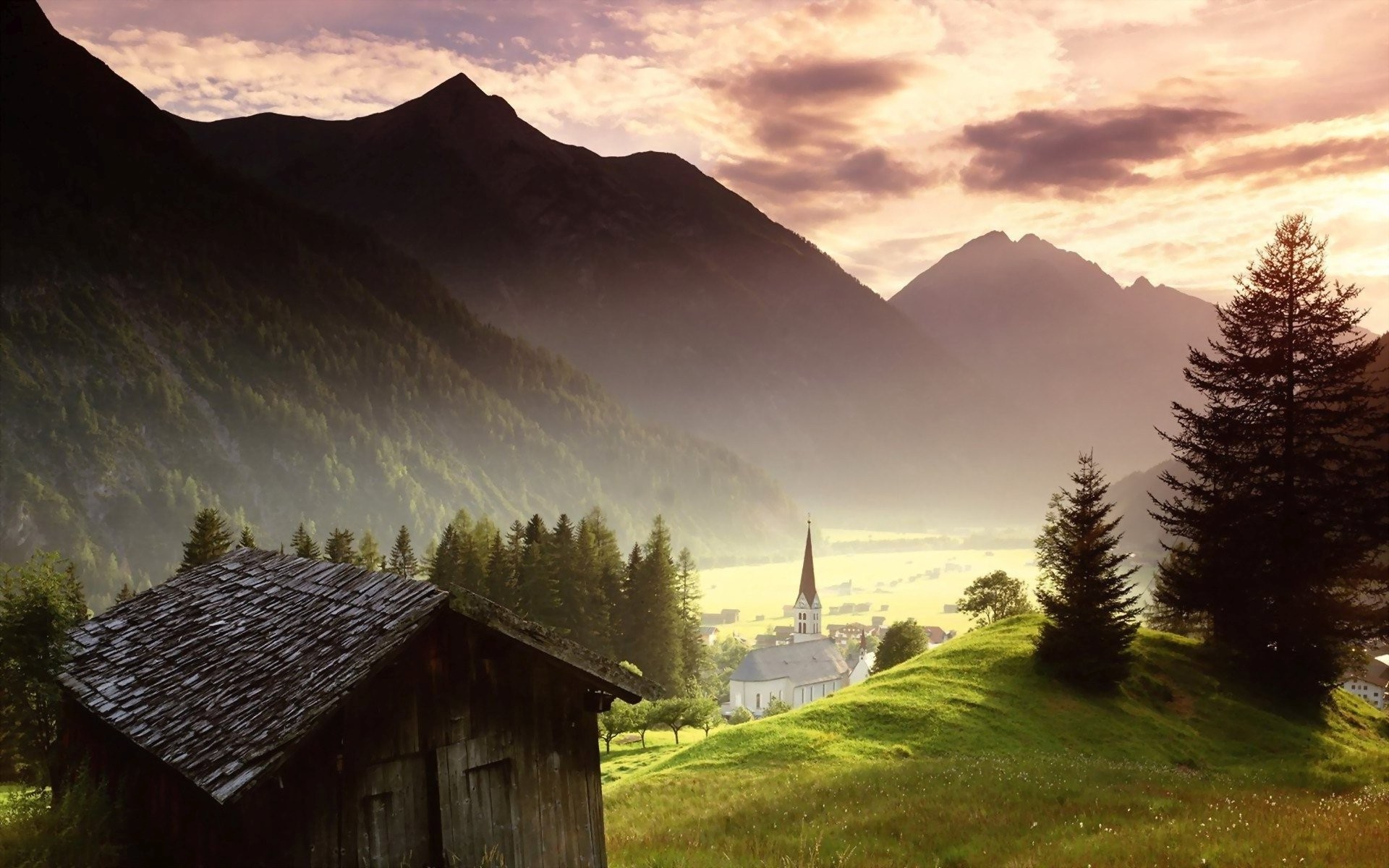 Nature, Sky, Cloud, Tree, Mountain, Summer, Church, - Cabin In The Forest , HD Wallpaper & Backgrounds