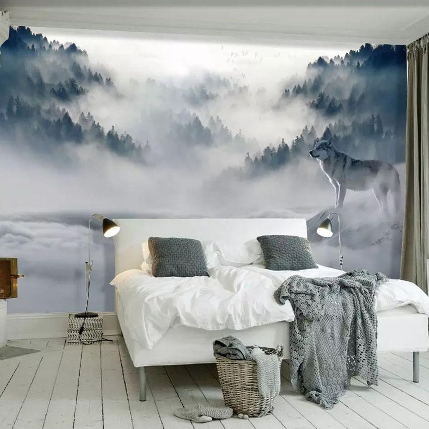 Custom Mural Wallpaper 3d Mountain Fog Forest Wolf - Mountain Wallpaper For Room , HD Wallpaper & Backgrounds