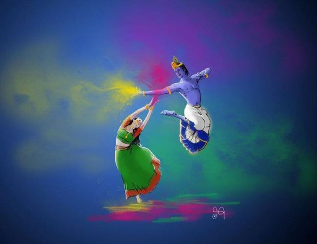 Bright Colors, Water Balloons, Lavish Gujiyas And Melodious - Radha Krishna Happy Holi , HD Wallpaper & Backgrounds