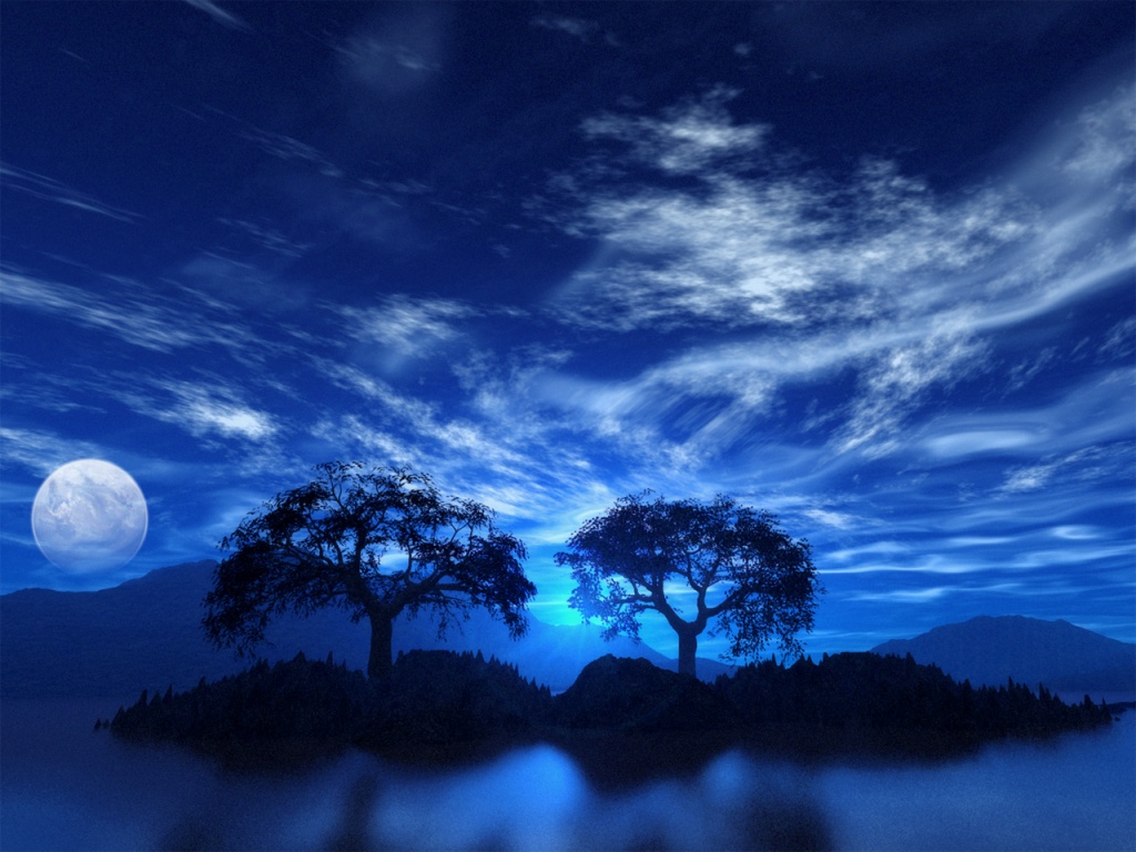 Blue Sky And Moon Wallpaper - Beautiful Night Sky Clouds , HD Wallpaper & Backgrounds