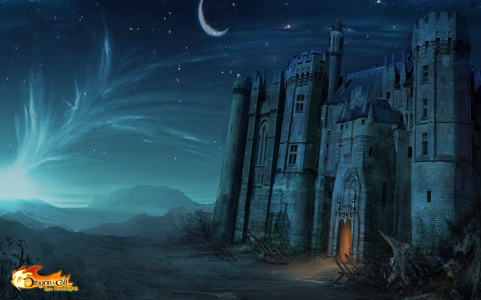 Castle Under The Crescent Moon Wide Wallpaper - Castle In The Moon , HD Wallpaper & Backgrounds