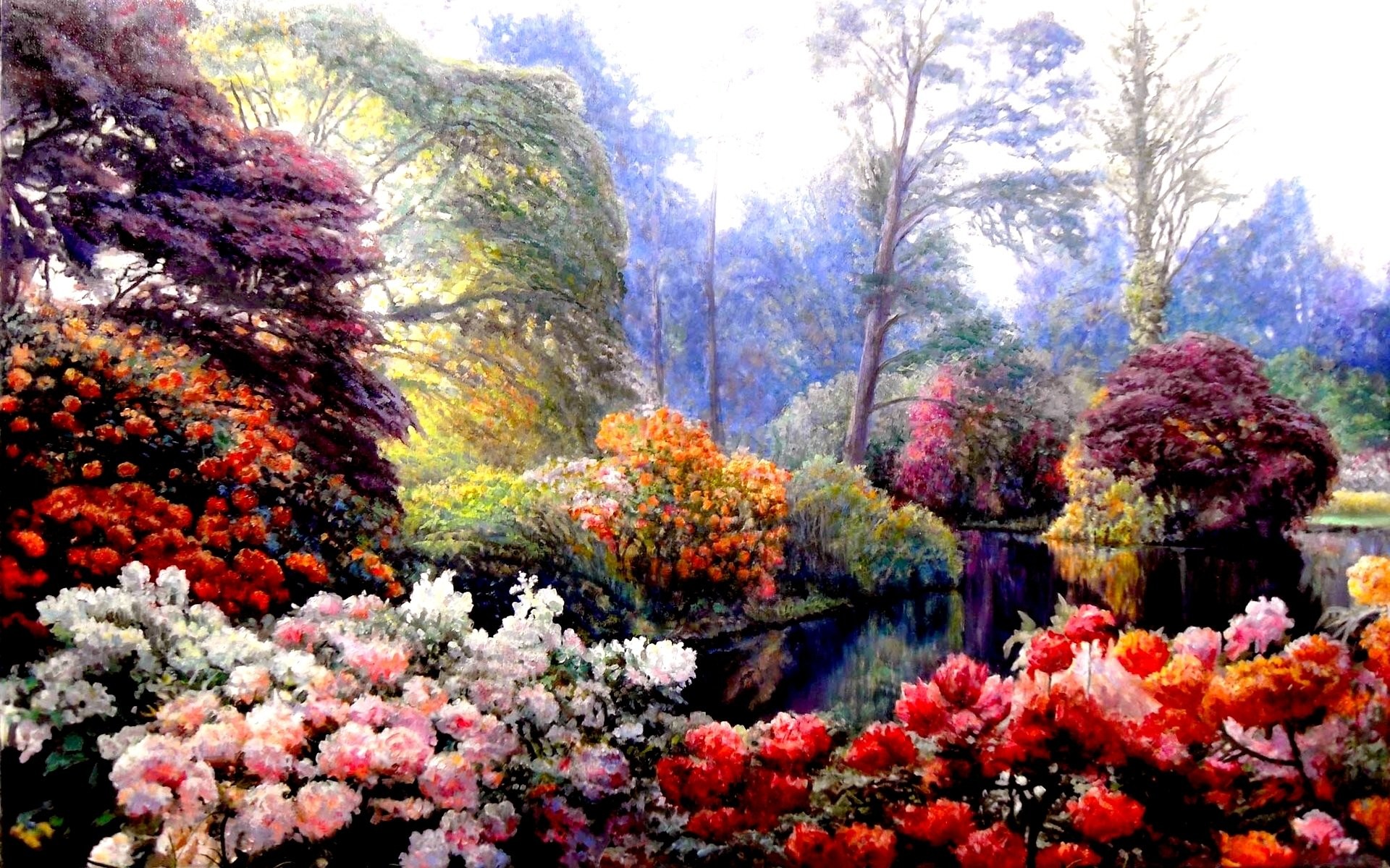 Painting Artistic Spring Garden Flower Colorful Wallpaper - Spring Wallpaper Painting , HD Wallpaper & Backgrounds