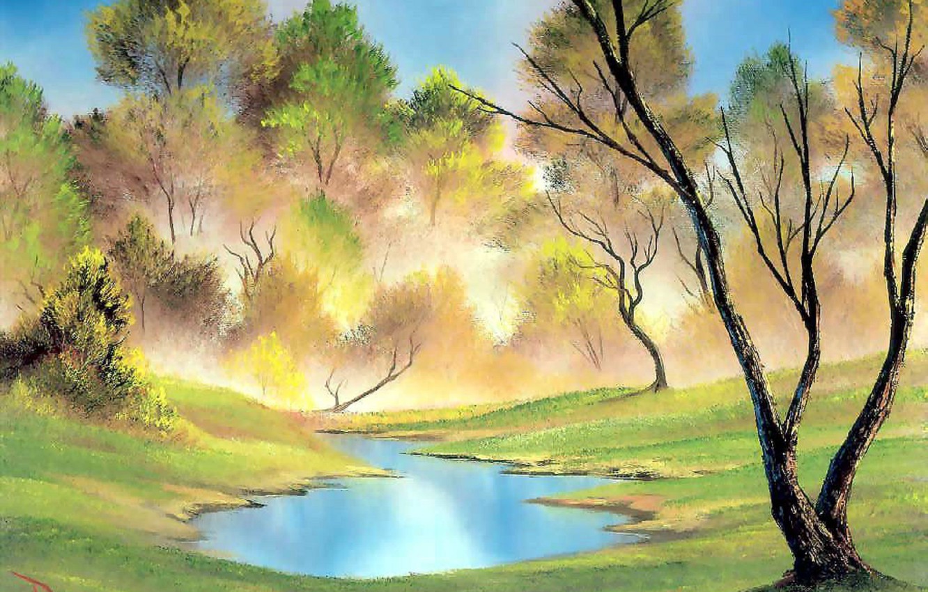 Photo Wallpaper Autumn, Forest, Summer, Water, Trees, - Summer Paints Bob Ross , HD Wallpaper & Backgrounds