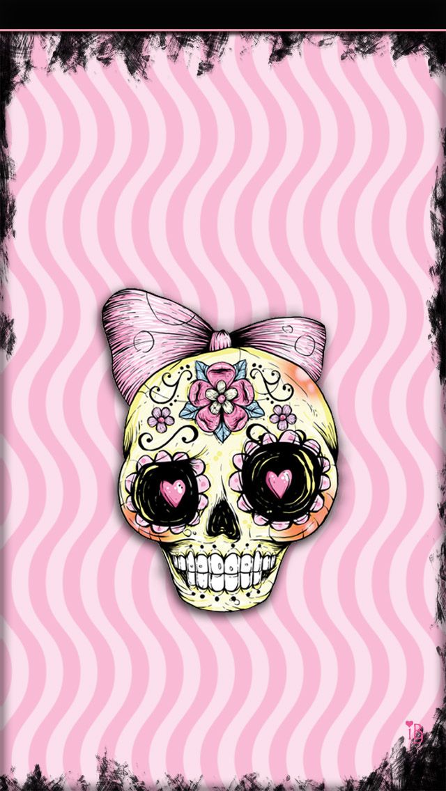 Girly Wallpapers For Cell Phones - Sugar Skull With Bow , HD Wallpaper & Backgrounds