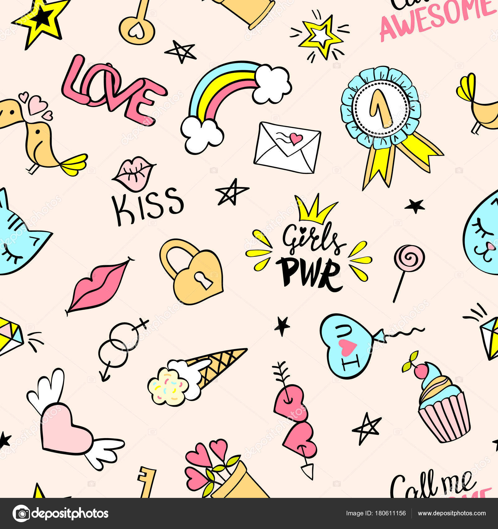 Seamless Pattern With Hand Drawn Girly Doodles - Girly Doodles , HD Wallpaper & Backgrounds