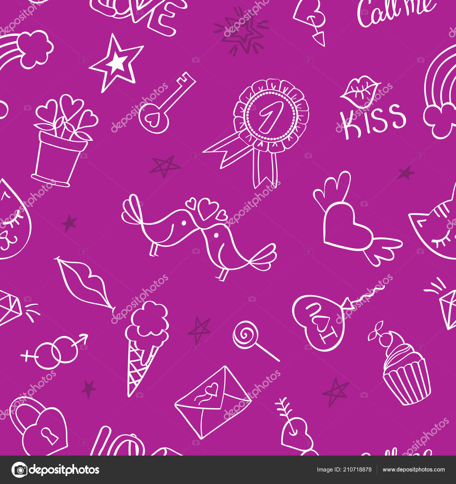 Seamless Pattern With Hand Drawn Girly Doodles - Illustration , HD Wallpaper & Backgrounds