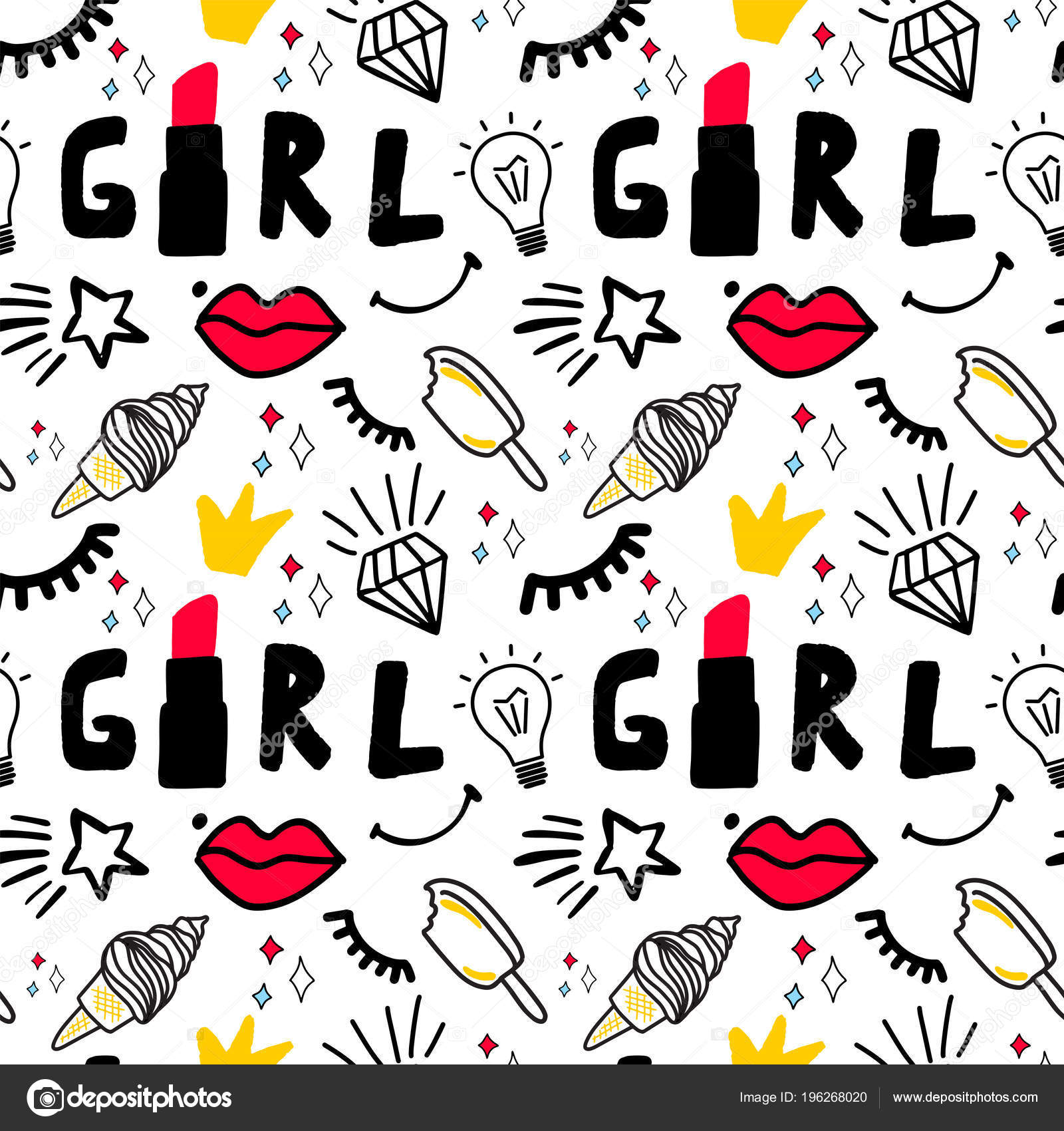 Girly Seamless Pattern Fashion Elements Lettering Word - Girly Pattern Clipart , HD Wallpaper & Backgrounds