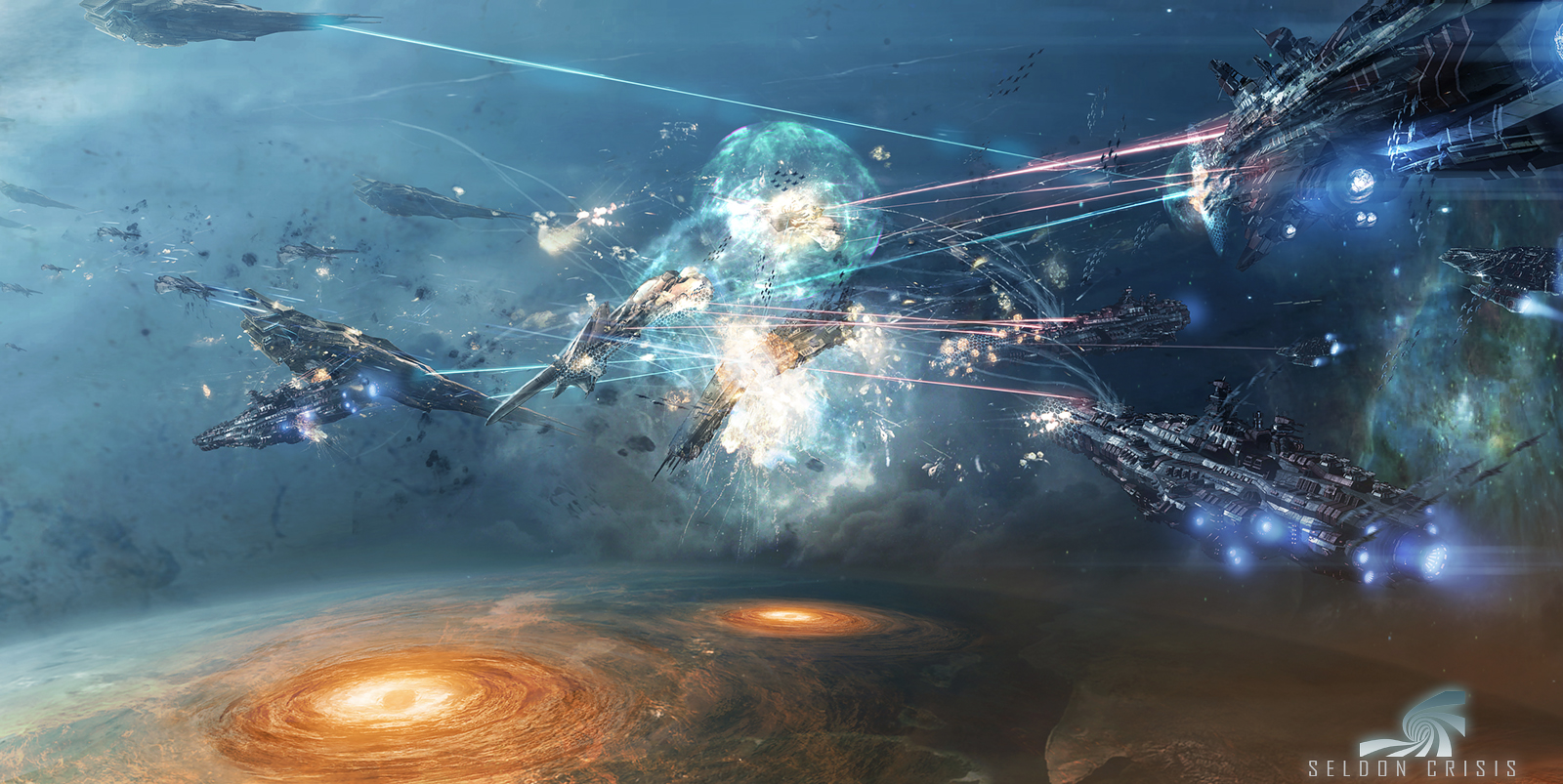 Huge Spaceship Battle Wallpaper - Sci Fi Space Battle , HD Wallpaper & Backgrounds