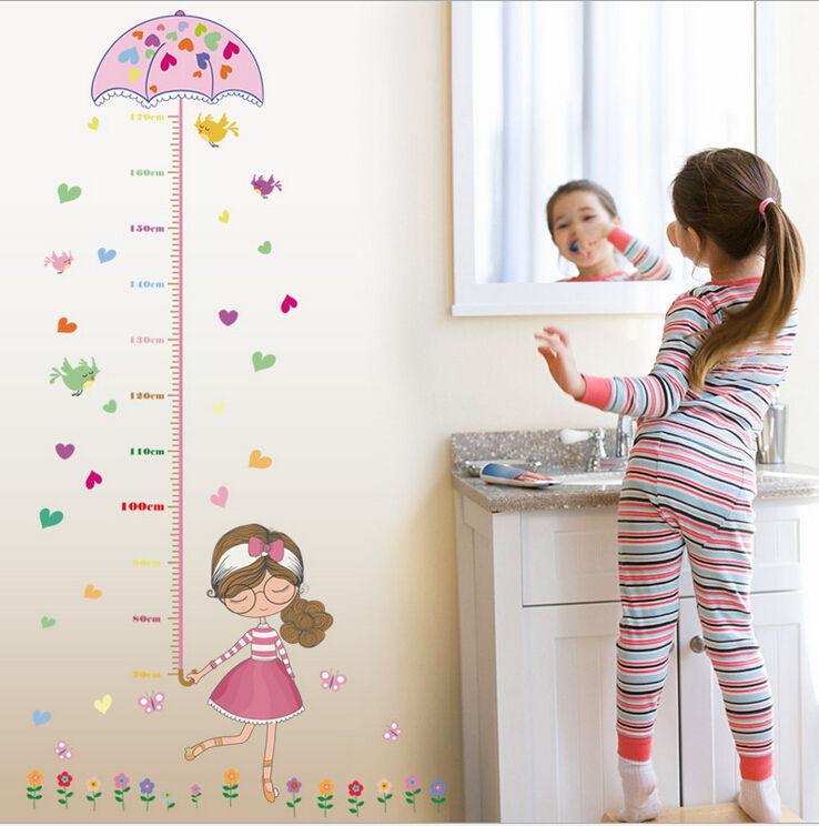 Cute Girl Umbrella Measure Height Wall Stickers Decal - Girls Wall Height Chart Uk , HD Wallpaper & Backgrounds