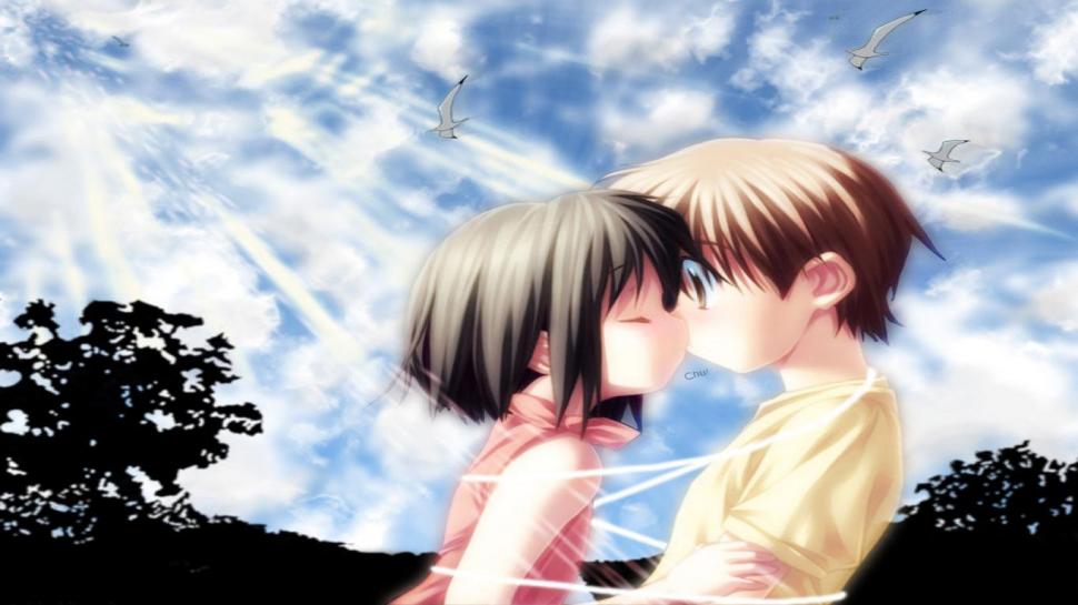 Cute Love, Boy And Girl, Tree, Blue Sky Wallpaper - Cute Anime Kids , HD Wallpaper & Backgrounds