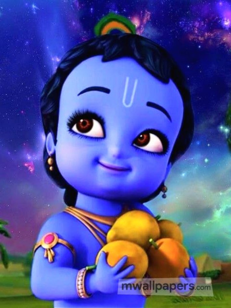 Little Krishna Cute Android/iphone Wallpaper - Cute Cartoon Little Krishna , HD Wallpaper & Backgrounds