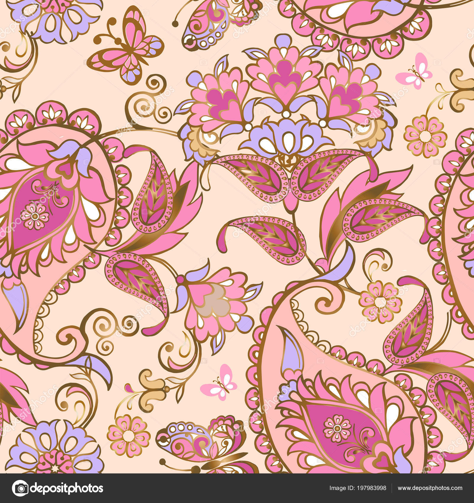 Fantastic Pink Floral Seamless Ornament Paisley Floral - Motif , HD Wallpaper & Backgrounds