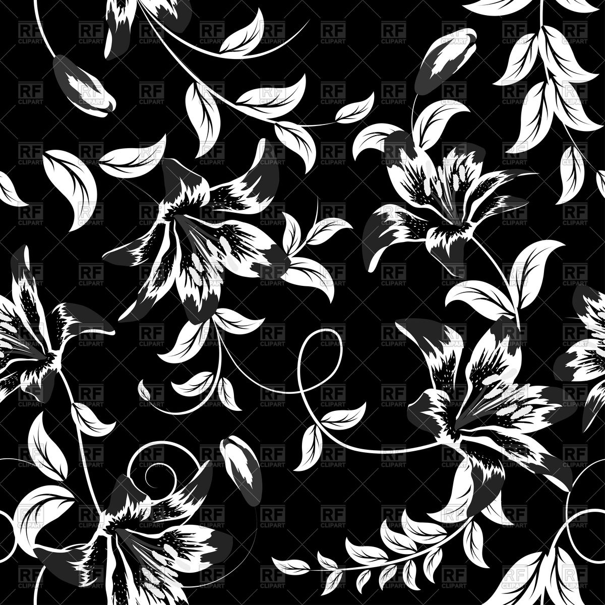 Seamless Black Floral Wallpaper Vector Image Vector - Seamless Flower Pattern Black And White , HD Wallpaper & Backgrounds