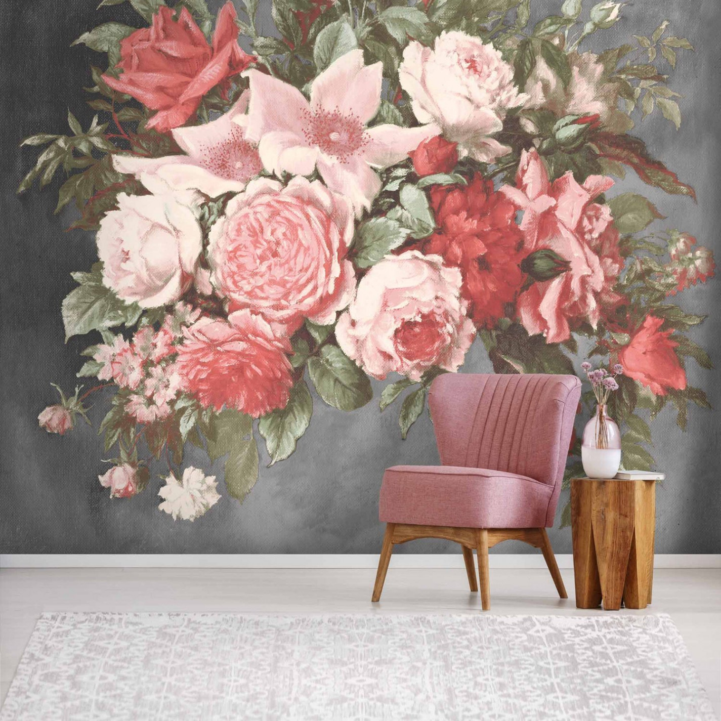 Wall Mural Floral Beautiful Hand Painted Look Floral - Floral Mural , HD Wallpaper & Backgrounds
