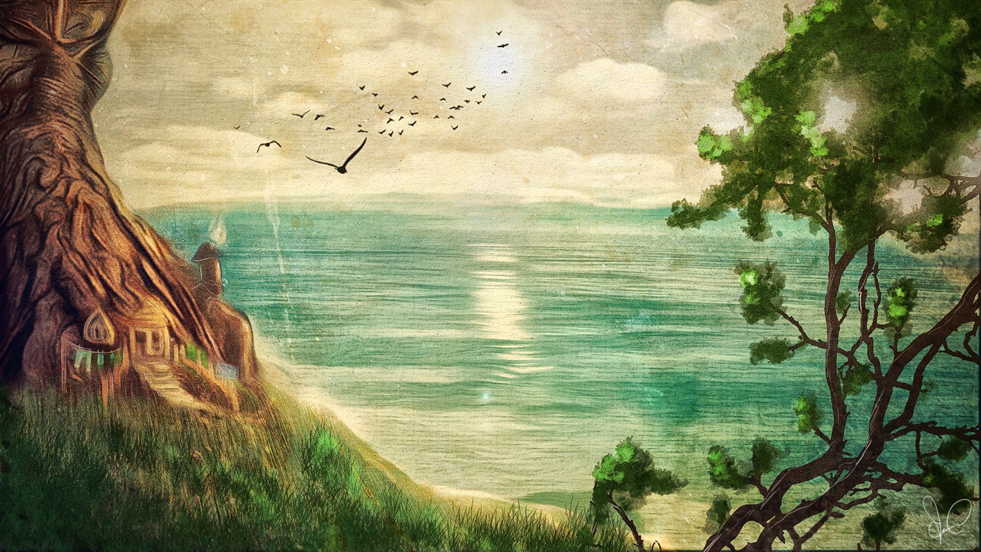 Practice Painting Fairyland Sea Rough Cliff Wallpaper - Painting , HD Wallpaper & Backgrounds