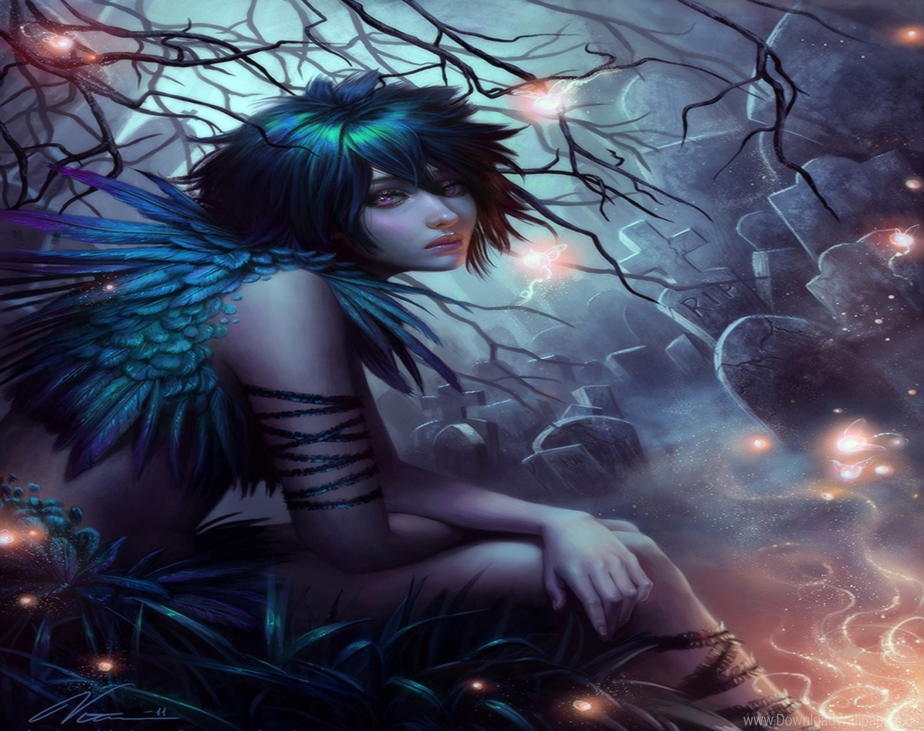 Dark Fairy Girl Wallpaper - Fairies With Short Hair , HD Wallpaper & Backgrounds