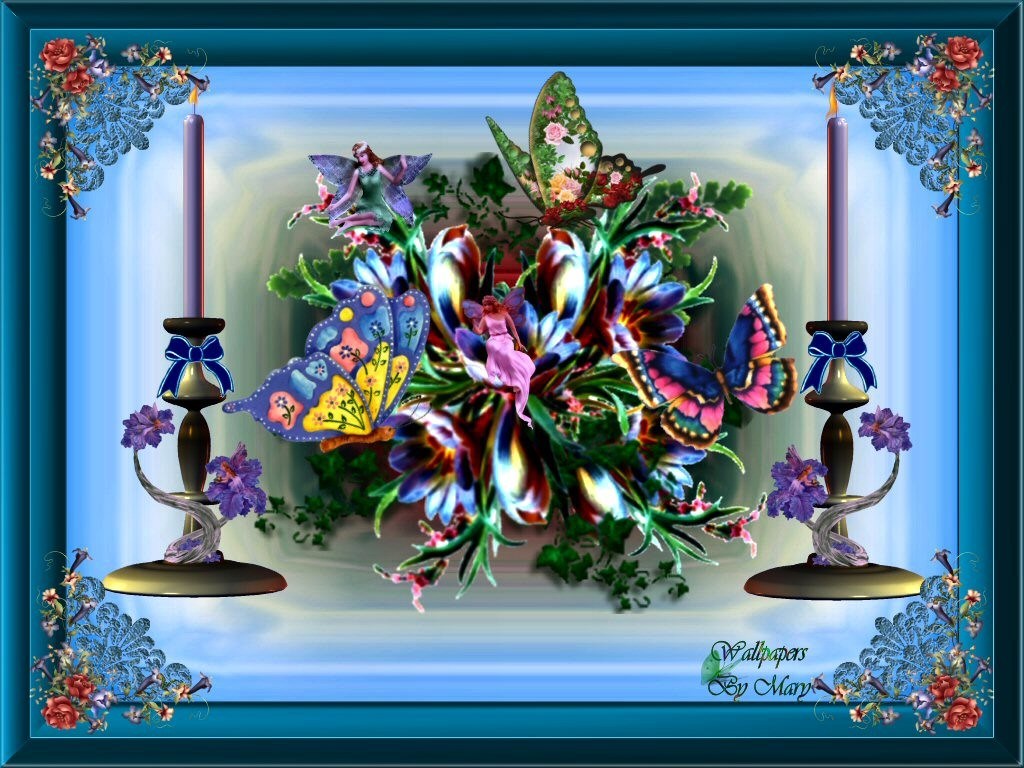 Flowers Erflies Fairy Flower Fairies Candles Wallpaper - Flowers Fairies Butterflies , HD Wallpaper & Backgrounds