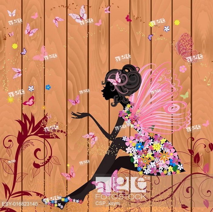 Flower Fairy On A Wood Texture For Your Design - Retro Fairy , HD Wallpaper & Backgrounds