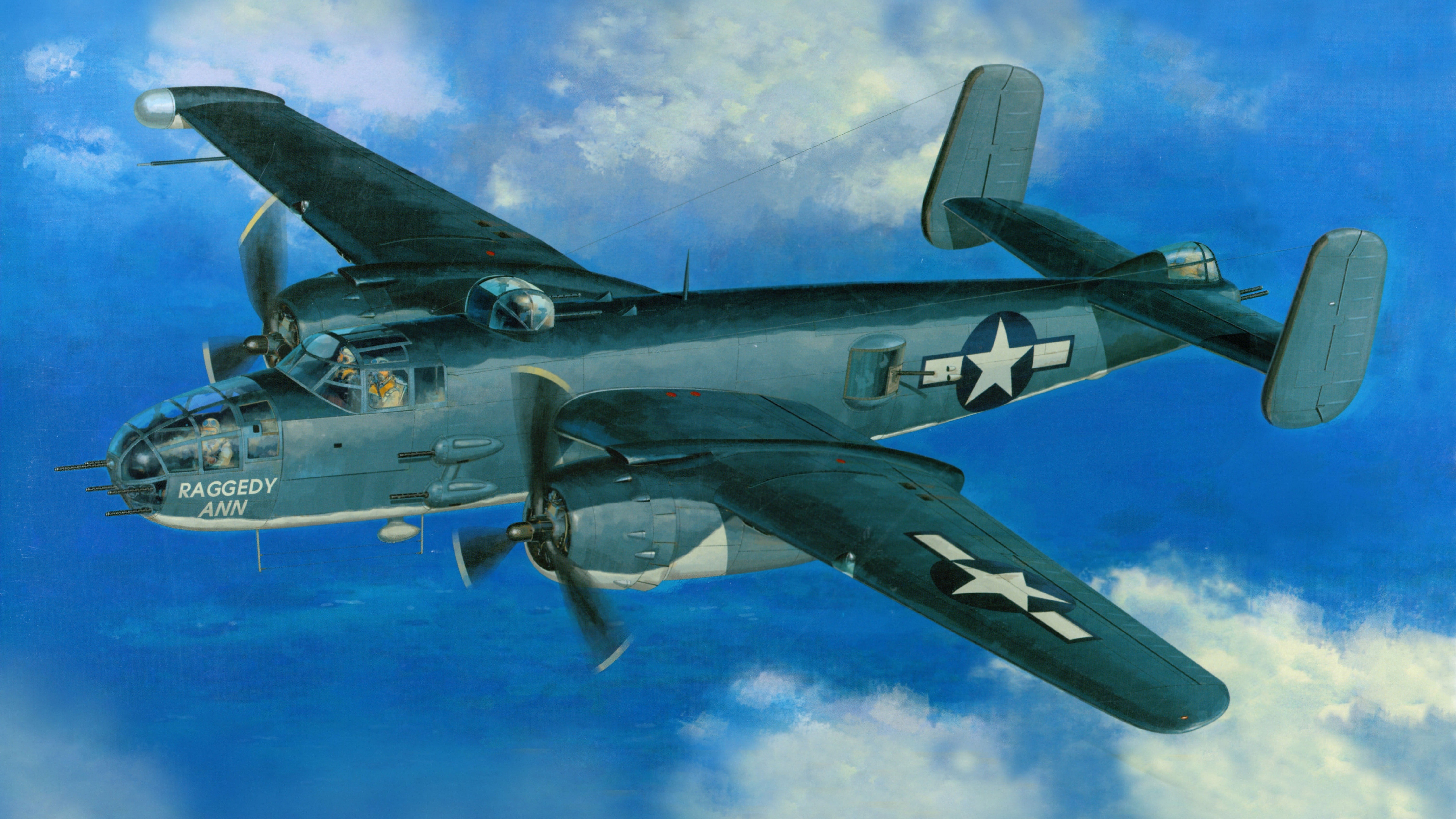 Gray And Black Raggedy Ann Aircraft Painting, World - B 25 Mitchell , HD Wallpaper & Backgrounds