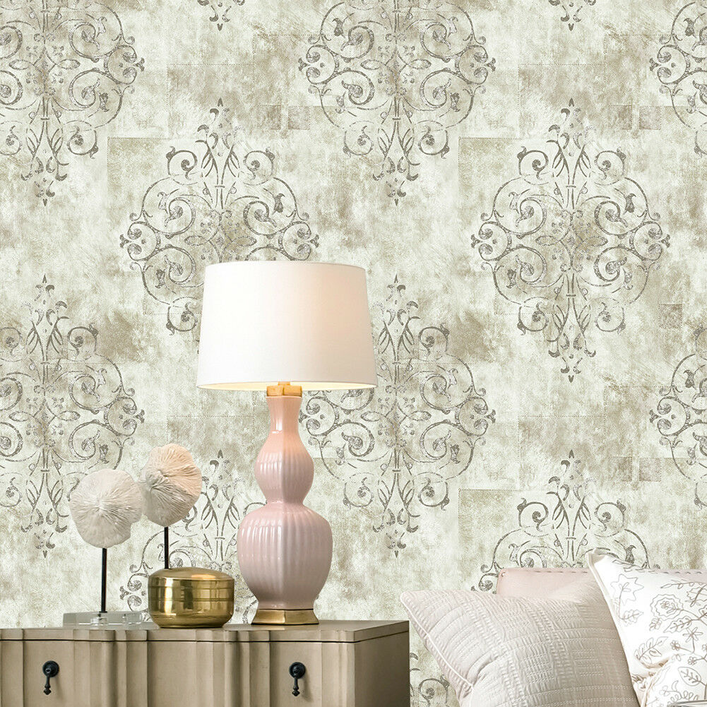 Details About French 3d Damask Wallpaper Of White/grey/lt - Drawing Room Wall Colour Print , HD Wallpaper & Backgrounds