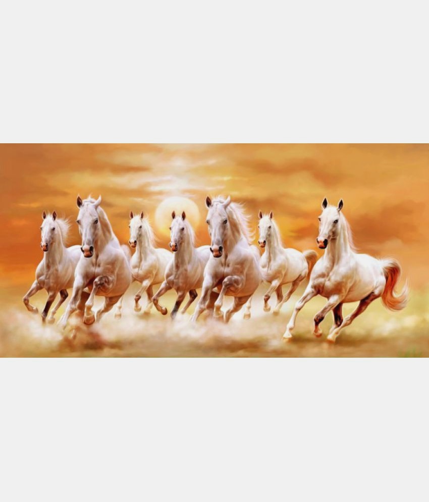 Myimage Seven White Horse Running Paper Wall Poster - Horse Painting , HD Wallpaper & Backgrounds
